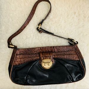 Brahmin Black Brown Leather Baguette Shoulder Bag